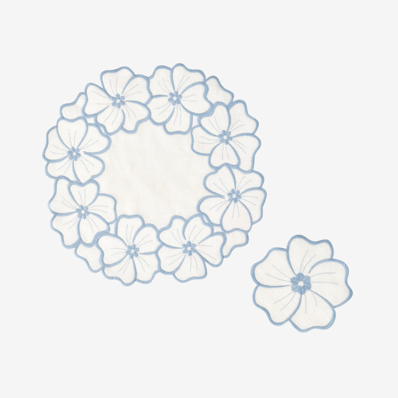 Chrsitine Linen Embroidered Round Table Runners, Blue