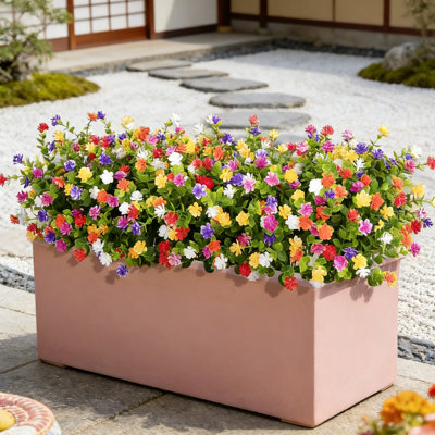 24 Bundles Artificial Flowers Outdoor Fake Plants, UV Resistant No Fade Faux Plastic Greenery Shrubs for Hanging Planter Garden Porch Window Box Outside Decoration,Home Indoor Decor