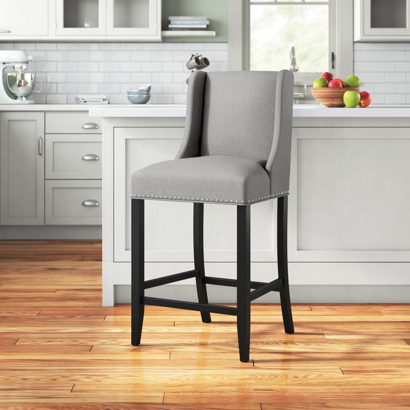 Tabouret de bar Modway Baron, Velours gris pâle, Tabouret de bar (siège d’une hauteur de 30,5 po), 1