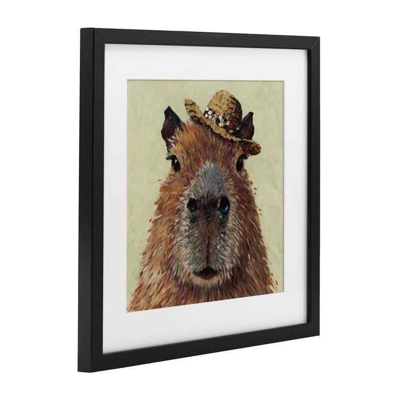 Capybara avec chapeau de paille, reproduction encadrée sous verre, design Studio Bautista, H 16 po x l 16 po