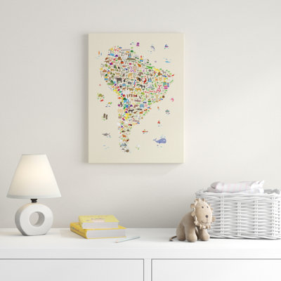«Animal Map of South America for Children and Kids Beige», art sur toile
