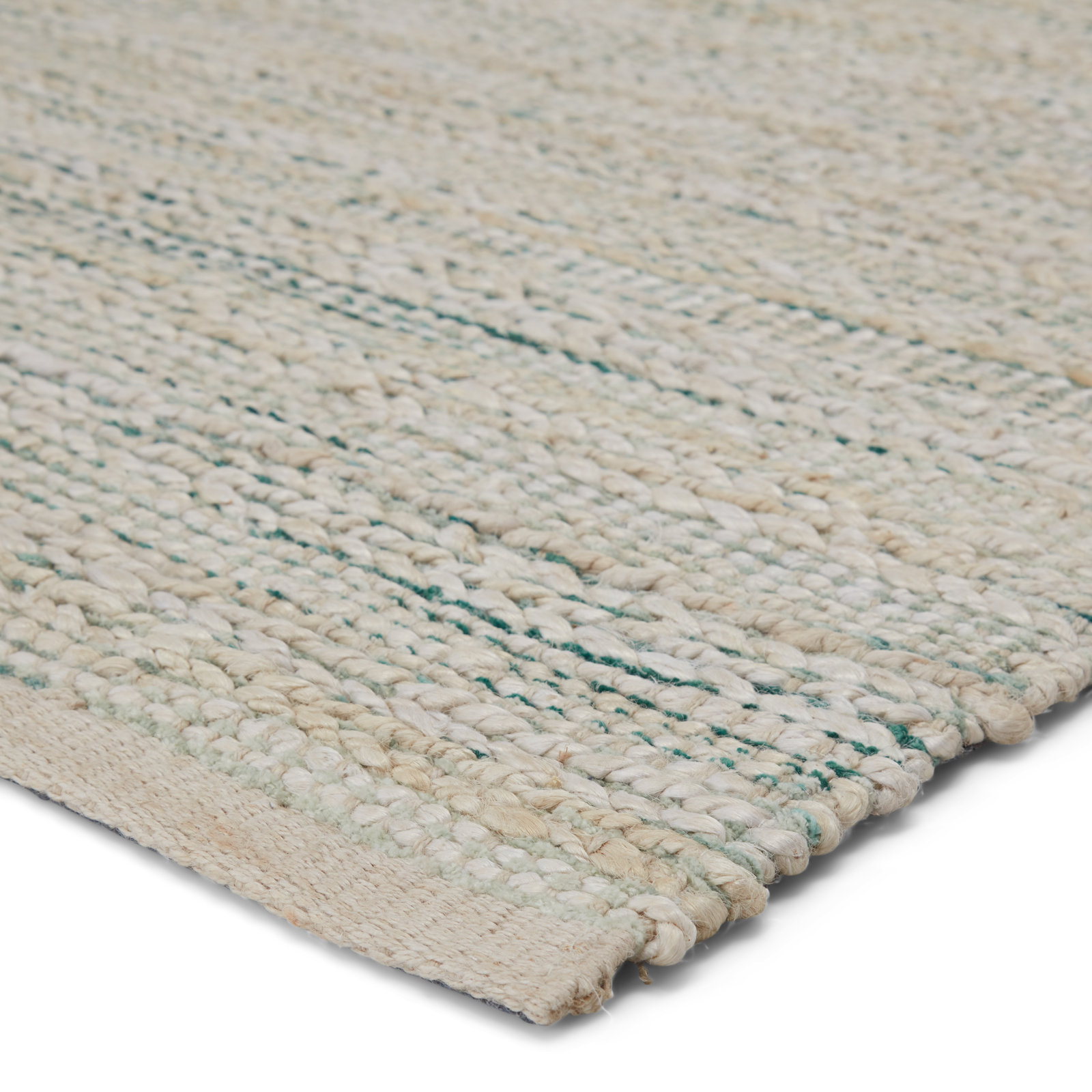 Ian White Gray Teal Striped Flatweave Rug, Rectangle 2'6" x 4'