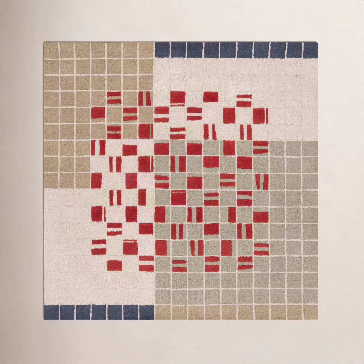 Elswick Gray Red Hand-Tufted Geometric Wool Rug, Square 5'