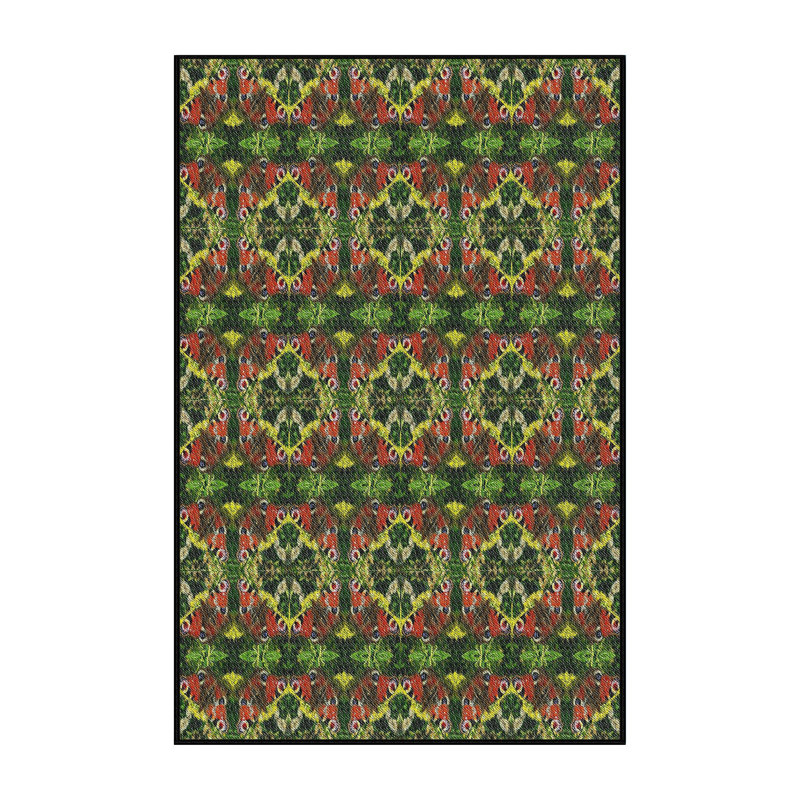 Tapis vert/rouge tissé à la machine, Rectangle 5 pi x 7 pi