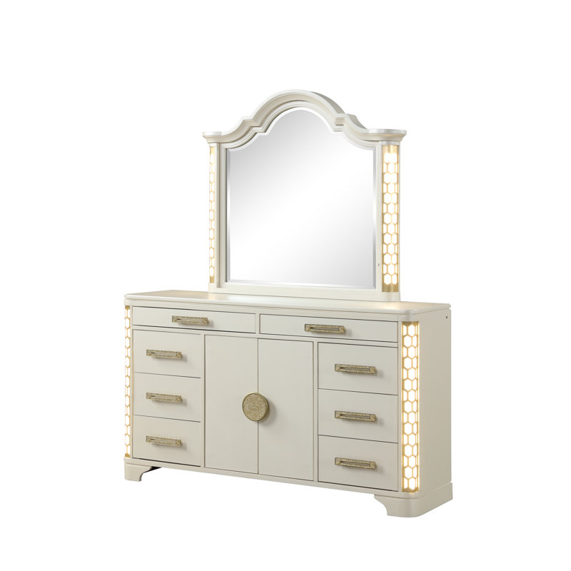 Ensemble de chambre rembourrée 5 pièces avec éclairage DEL Devien, Très grand