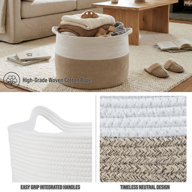 Extra-Large Basket - Cotton Rope Basket with Handles for Laundry, Blanket, Pillow, and Toy Storage - Baskets for Organizing by Home-Complete