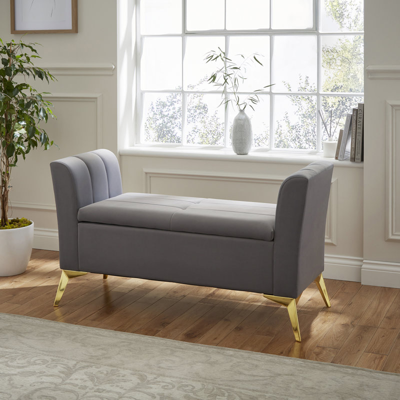 Thierry 121cm Wide Velvet Tufted Rectangle Solid Colour Ottoman with Storage, Grey