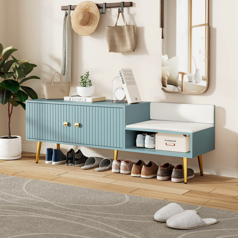 Shoe Storage Bench Including Cushions, Blue