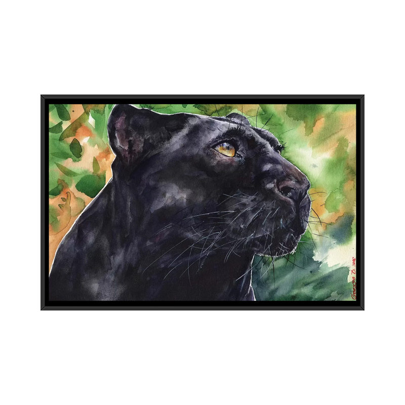 « panther », impression sur toile, H 18 po x l 26 po x P 1,5 po, Toile avec cadre noir, Pas de tapis