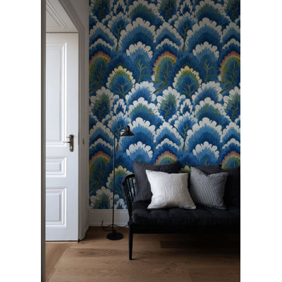 Blue Botanical Brushstroke Wallpaper Peel And Stick Modern Wall Mural