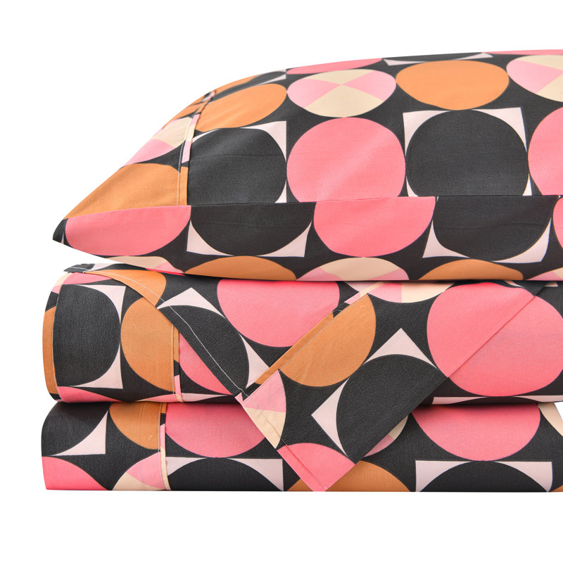 Pink and Black Polka Dot Microfiber Full Sheet Set