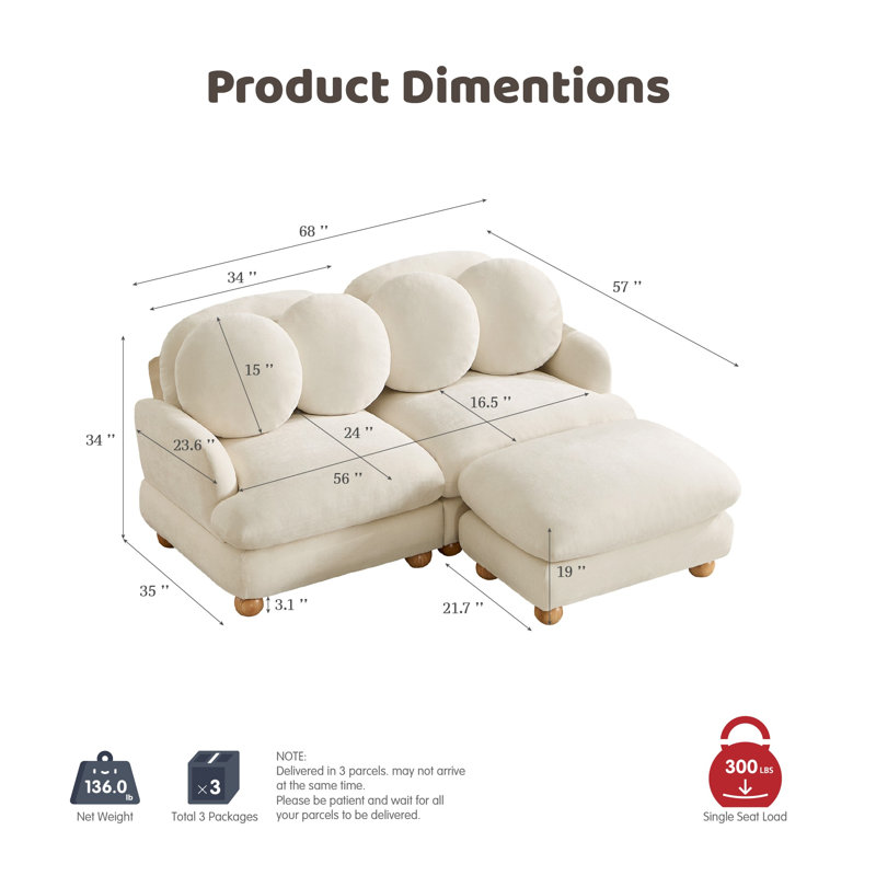 Causeuse en chenille 2 places avec repose-pieds, Beige