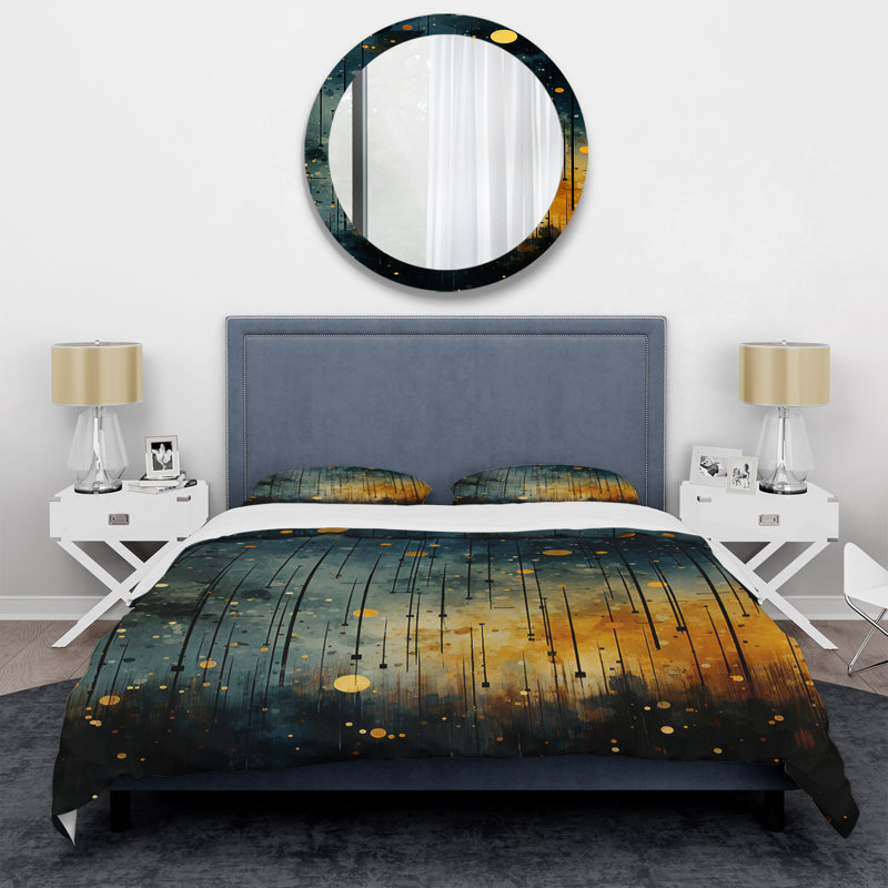 Ensemble de housse de couette Yellow Astral Murmurs Landscape - Abstract Landscape, Housse de couette pour lit simple
