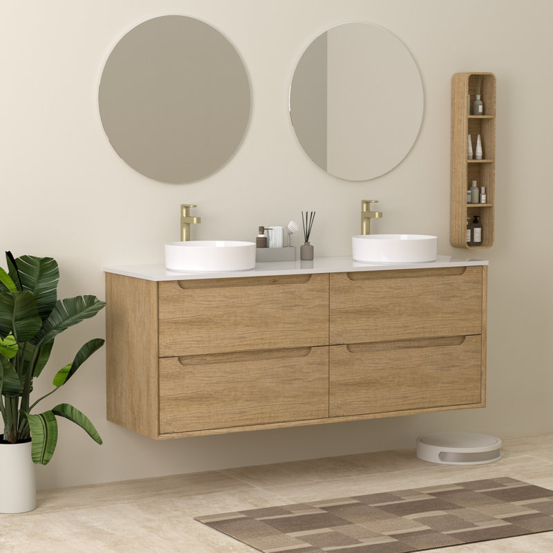 Meuble-lavabo mural 60 po avec lavabo et meuble-lavabo mural 60 po, 60"