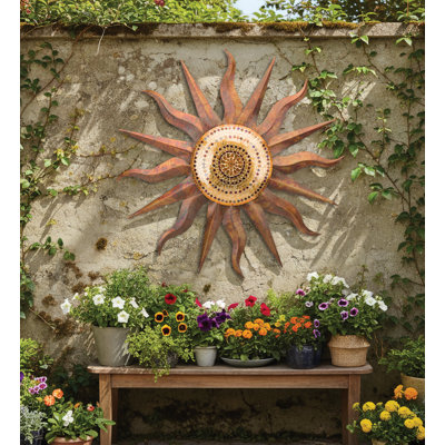 36 Inch Sun Metal Outdoor Wall Decor with Multi Color Weather Resistant Finish for Indoor and Outdoor Home Accent - Rainbow Copper