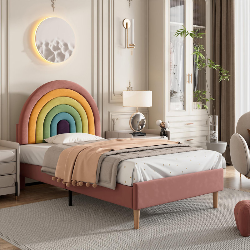 Krouse Upholstered Bed, Pink, European Single (90 x 200cm)