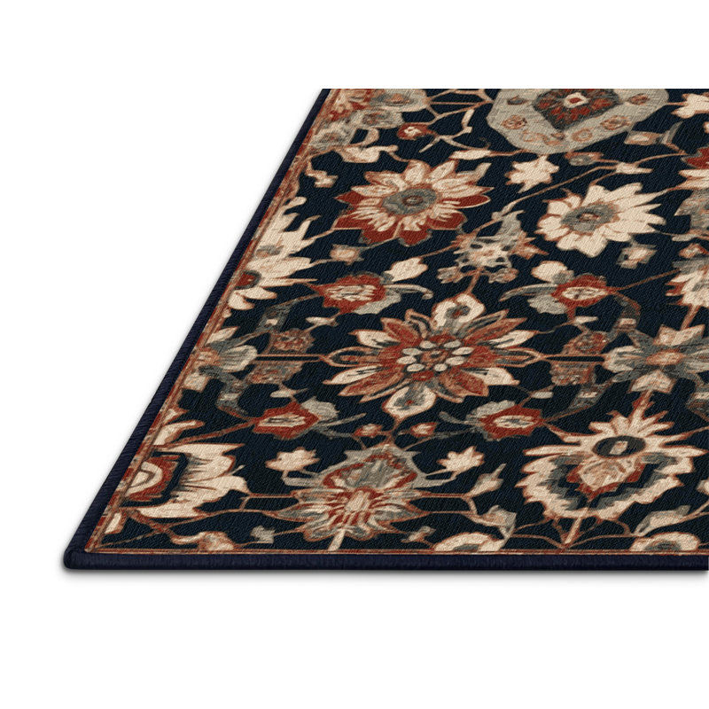Tapis bleu turc lavable à la machine, Rectangulaire 2 pi x 3 pi