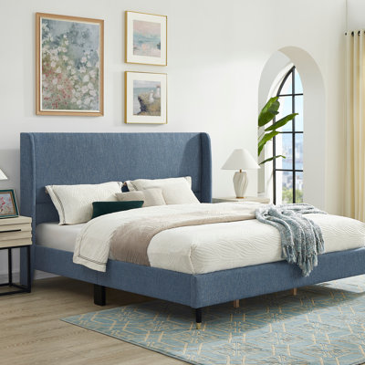 Fabric Wingback Platform Bed