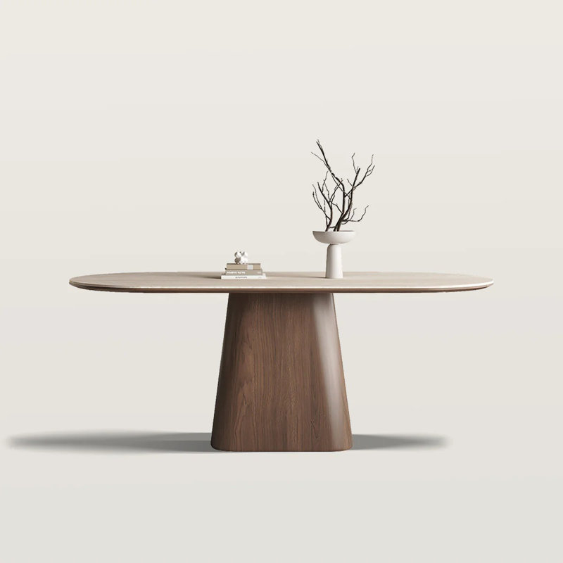 Table de salle à manger avec piédestal en bois et plateau en pierre frittée, H 29,50 po x L 55,10 po x l 31,40 po