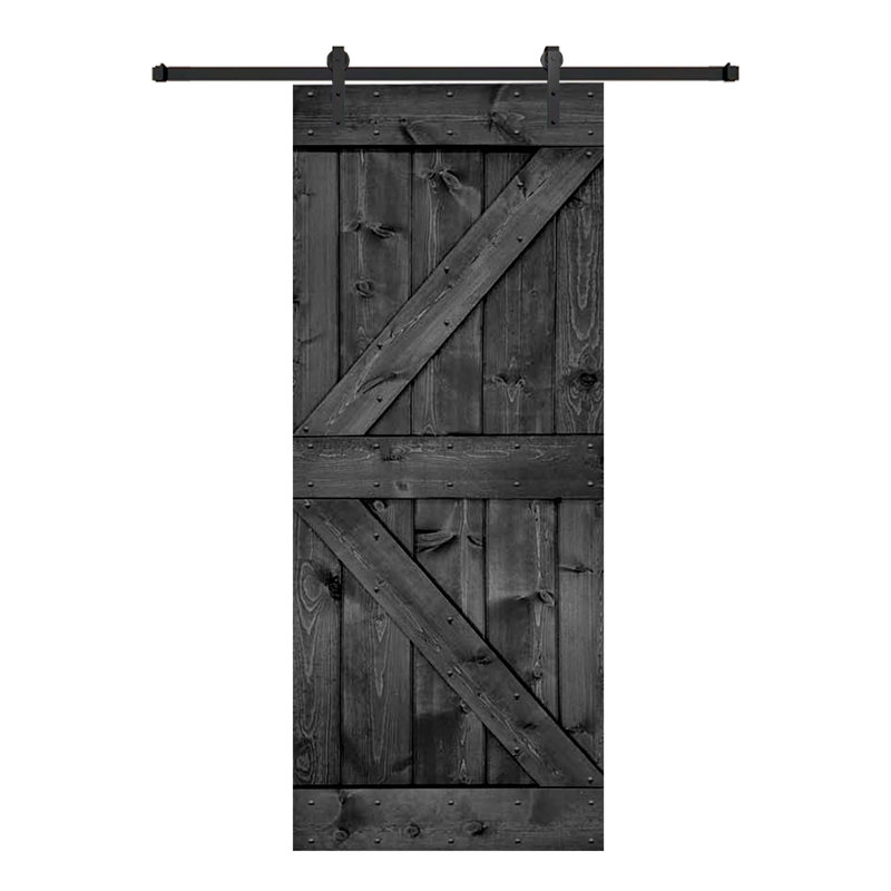Porte de grange en bois massif DIY 3 en 1 pour chambres, espaces de rangement, placards, 30 po x 84 po, Gris carbone
