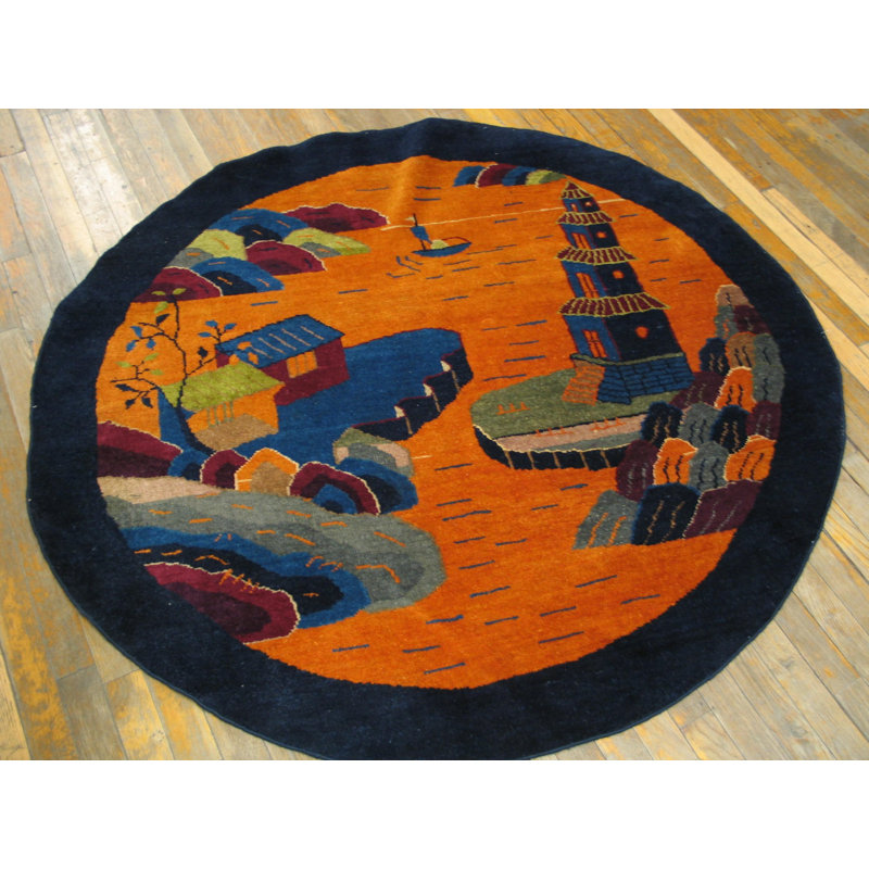 Antique Chinese Art Deco Geometric Hand Knotted Pile Rug