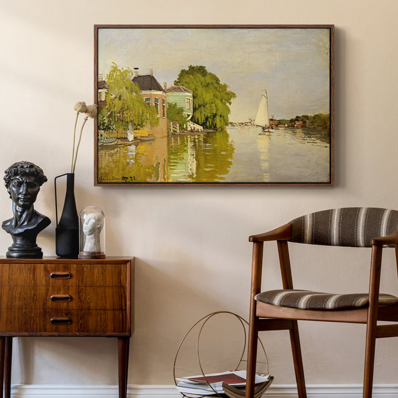 Maisons sur l'Achterzaan, 1871 - Claude Monet, toile tendue avec châssis, 24 po x 36 po, Noyer