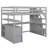 Full Size Loft Bed With Desk And Shelves, Two Built-In Drawers, Storage Staircase, Gray-1933963105