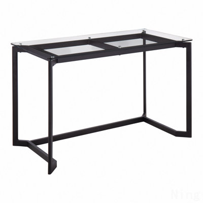 Bureau moderne en acier noir avec plateau en verre transparent