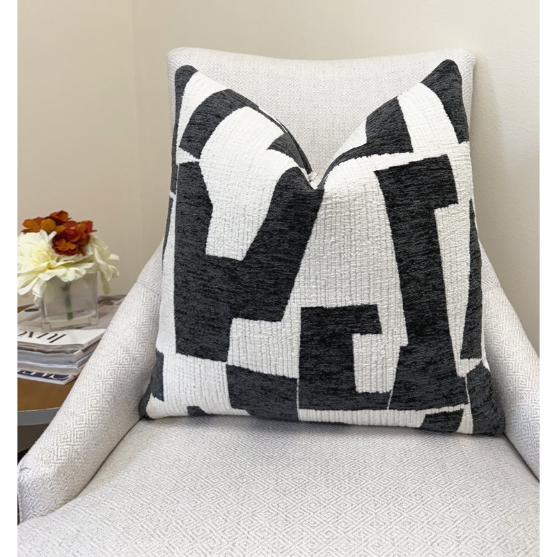 Housse de coussin graphique en chenille, Gris, Carré 22 po