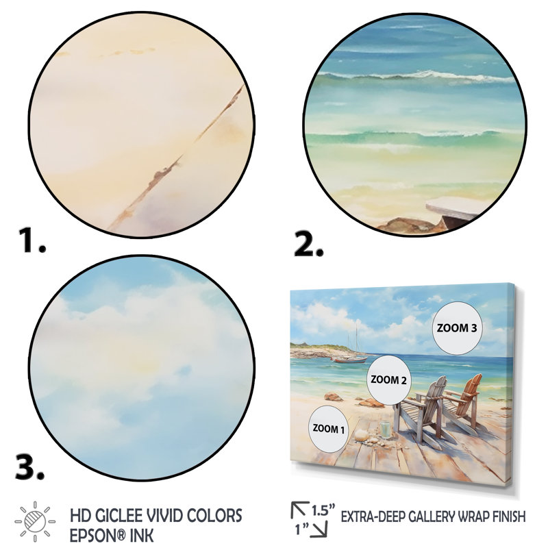 «Coastal Lounging II» sur toile, reproduction de 3 pièces, H 28 po x l 36 po x P 1 po
