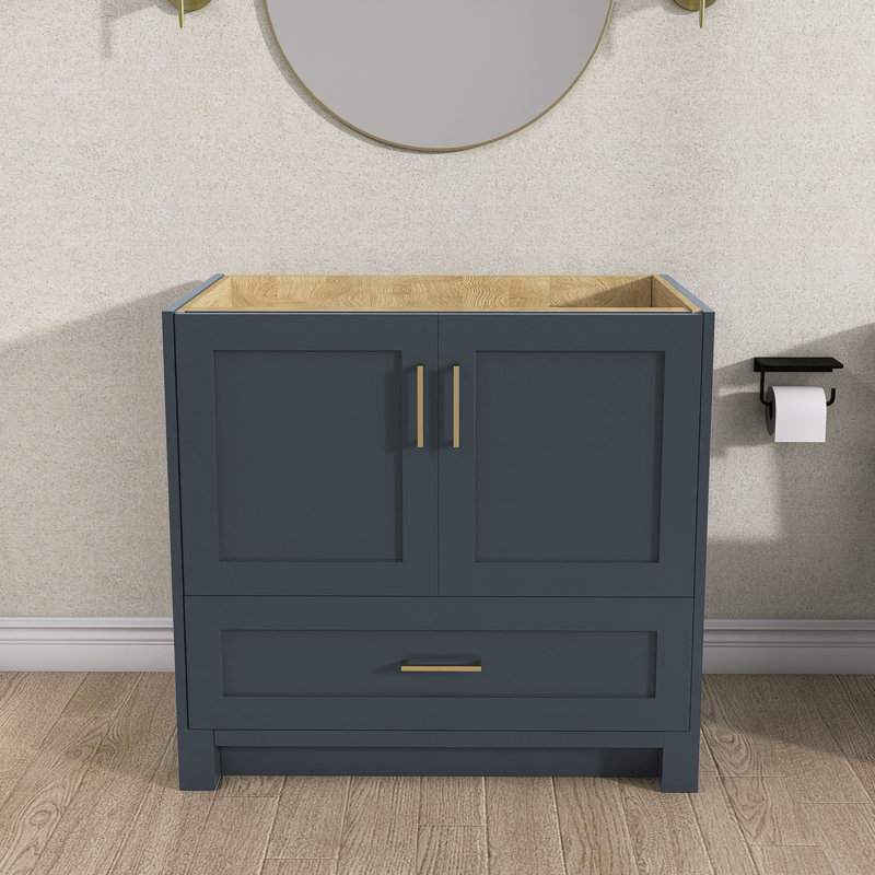 Solid Wood 36" Single Bathroom Vanity Base Only In Navy Blue