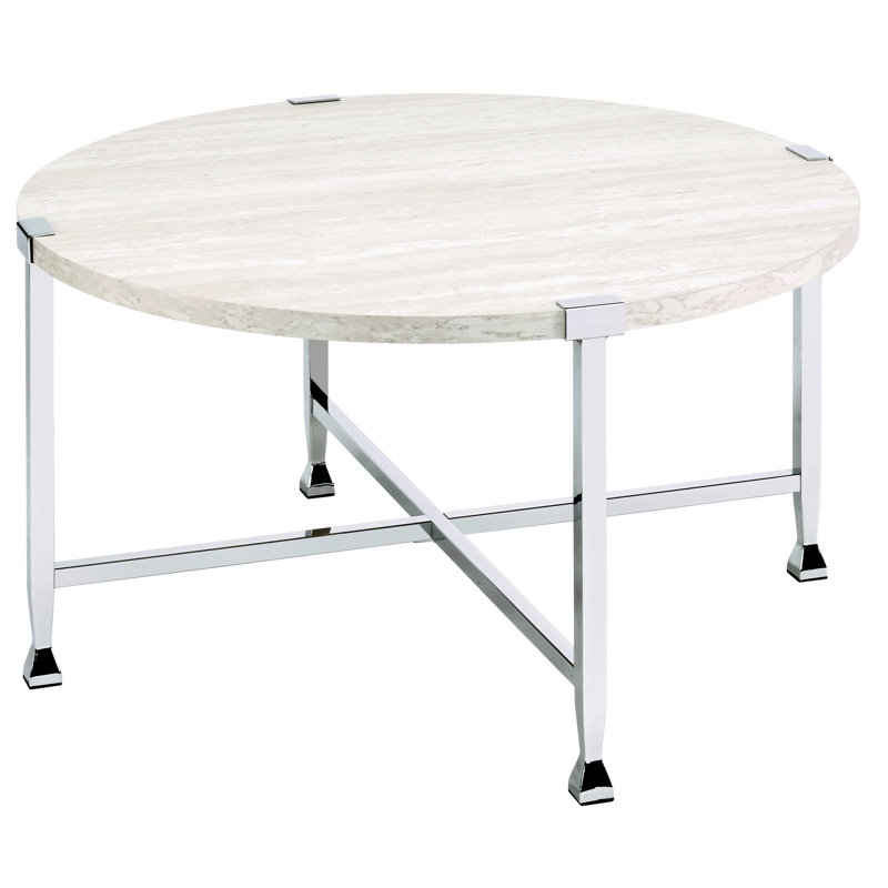 White Oak and Chrome Round Coffee Table