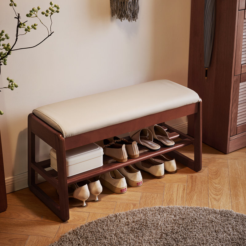 Banc 6 paires de chaussures en bois massif avec rangement dissimulé