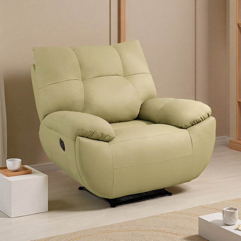 Single Manual Living Room Faux Leather Recliner, Light Khaki