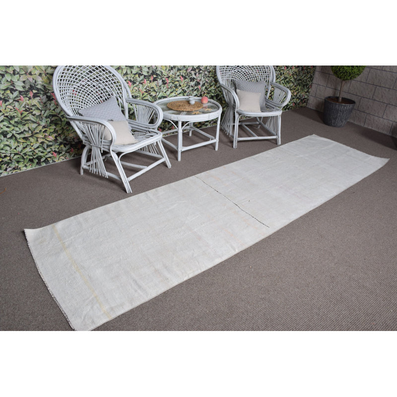Tapis traditionnel turc Kilim avec motif neutre unique pour un décor de couloir supérieur