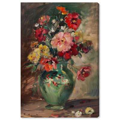 Art floral sur toile, vase vert
