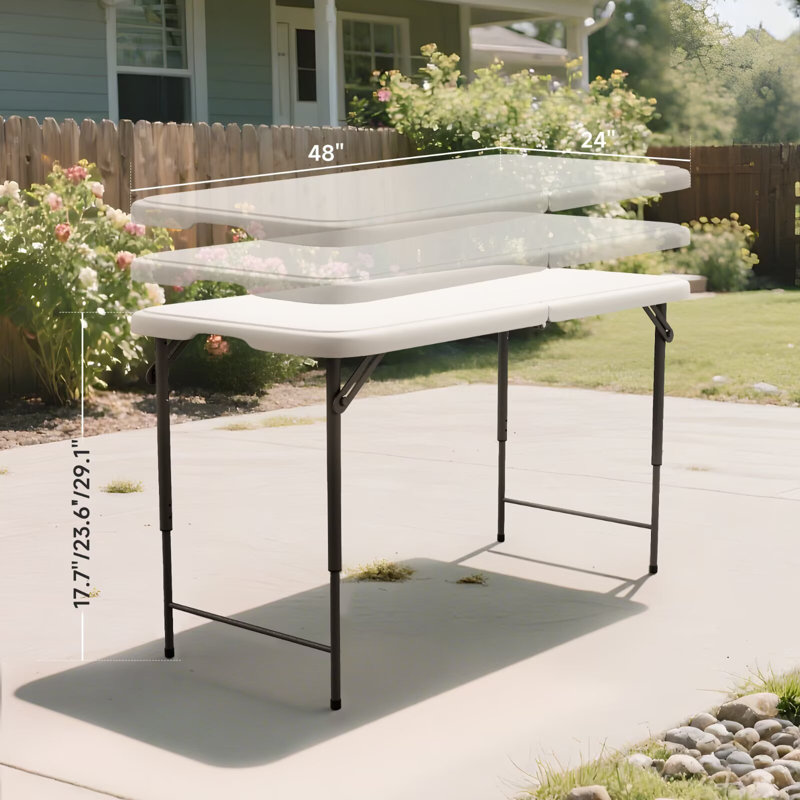 Table pliante rectangulaire en plastique PEHD de 4 pieds, hauteur réglable, 400 lb, usage intérieur et extérieur (ensemble de 1)