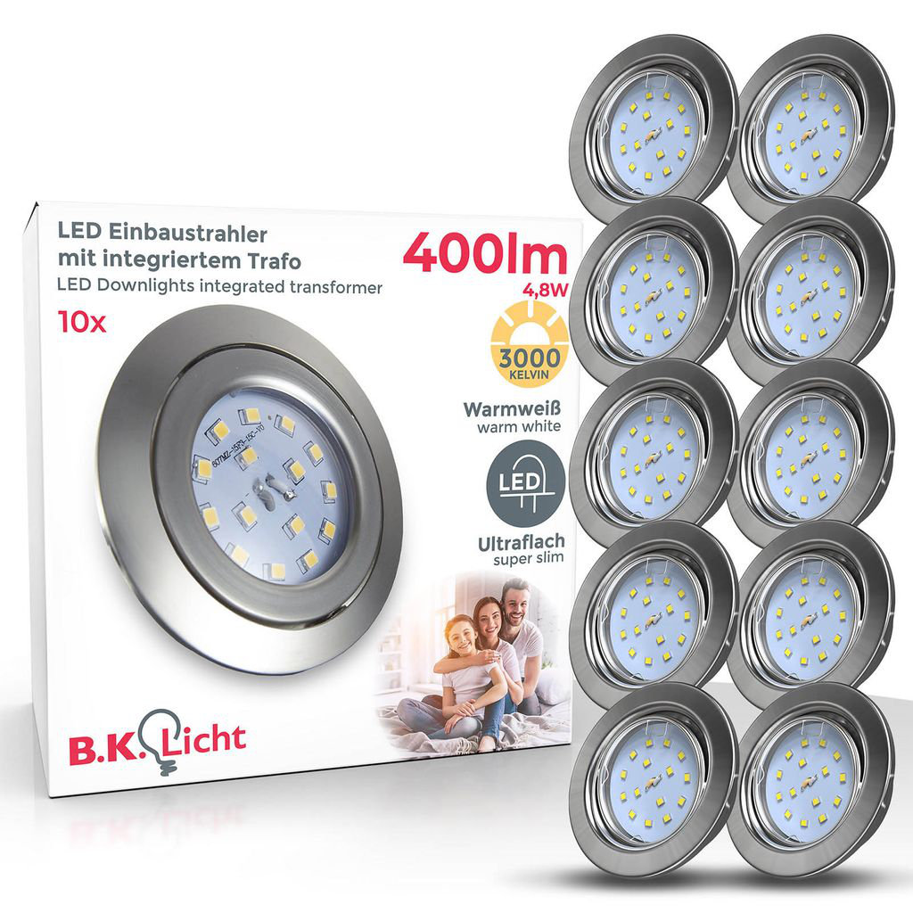 Einbauleuchten 10er Set LED Einbaustrahler schwenkbar mit warmweißem Licht 8,6x2,6 cm nickel