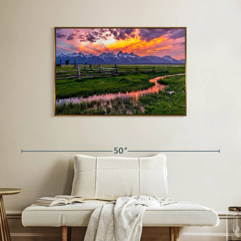 Éclat de Grand Teton, Cadre flottant doré, 40 po x 27 po