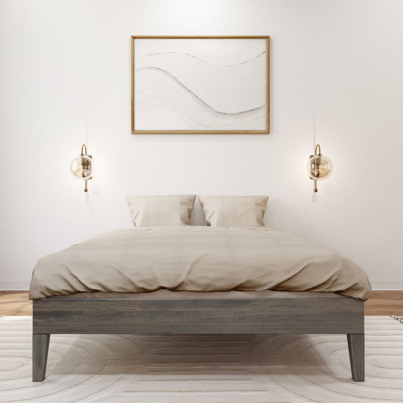 Lit plateforme en bois massif Arikah, Driftwood, Double