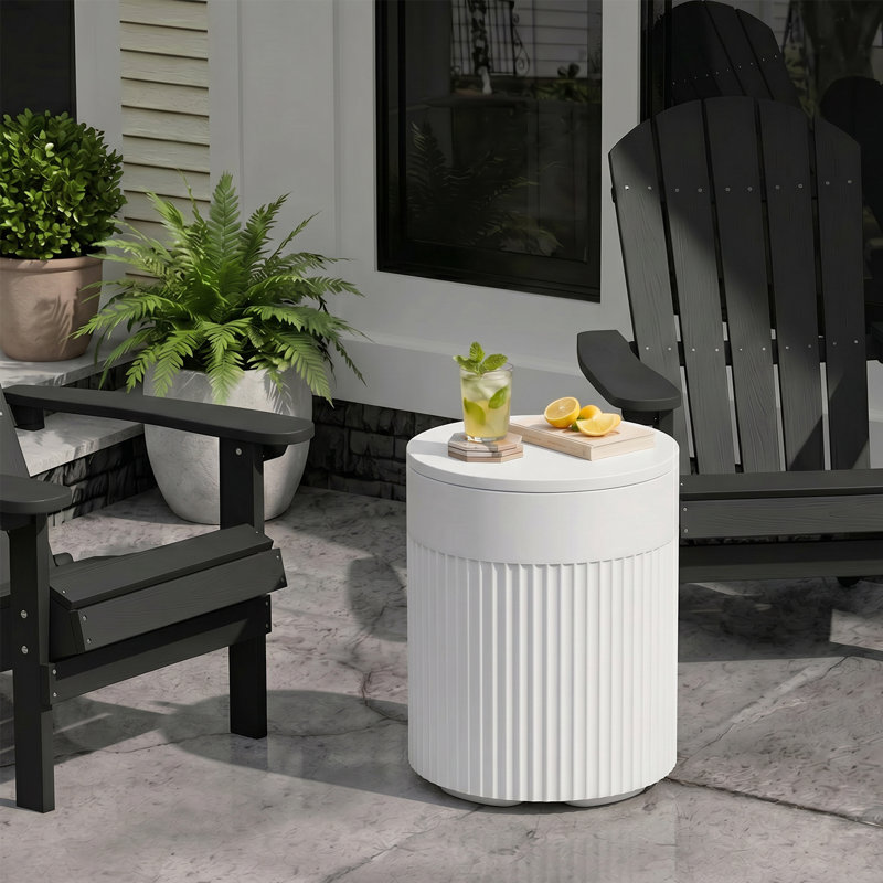 Table d'appoint extérieure 3-en-1 avec rangement - patio, piscine, terrasse, White