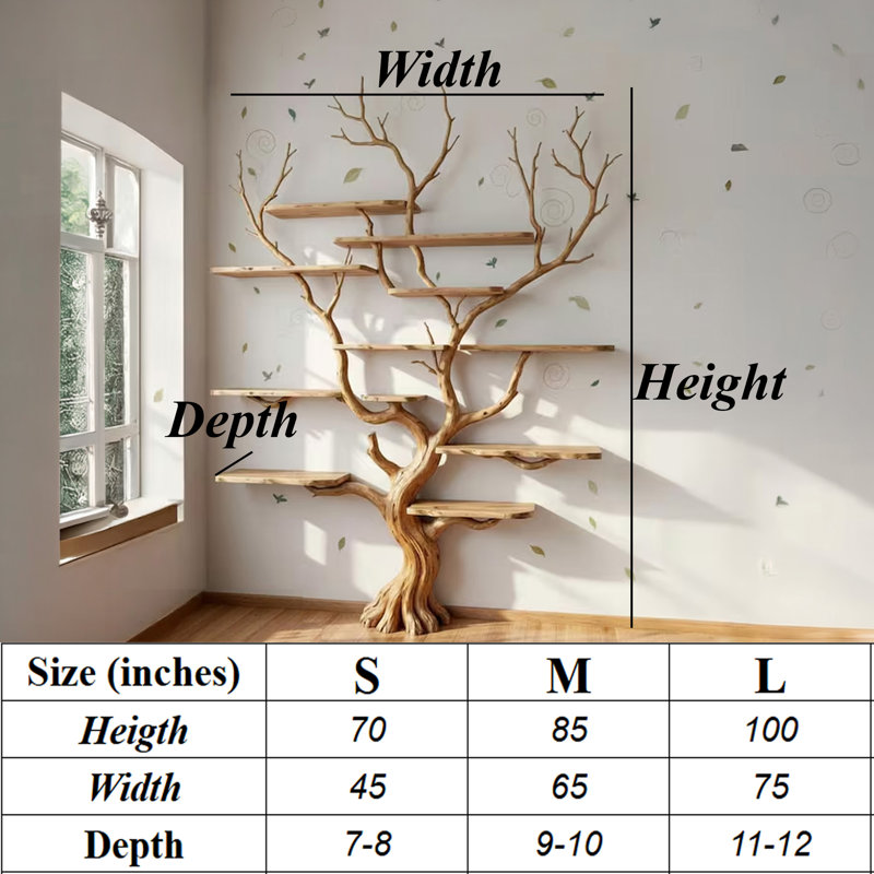 Solid Wood Floating Shelf Shelves, 100"H x 75"W x 11-12"D