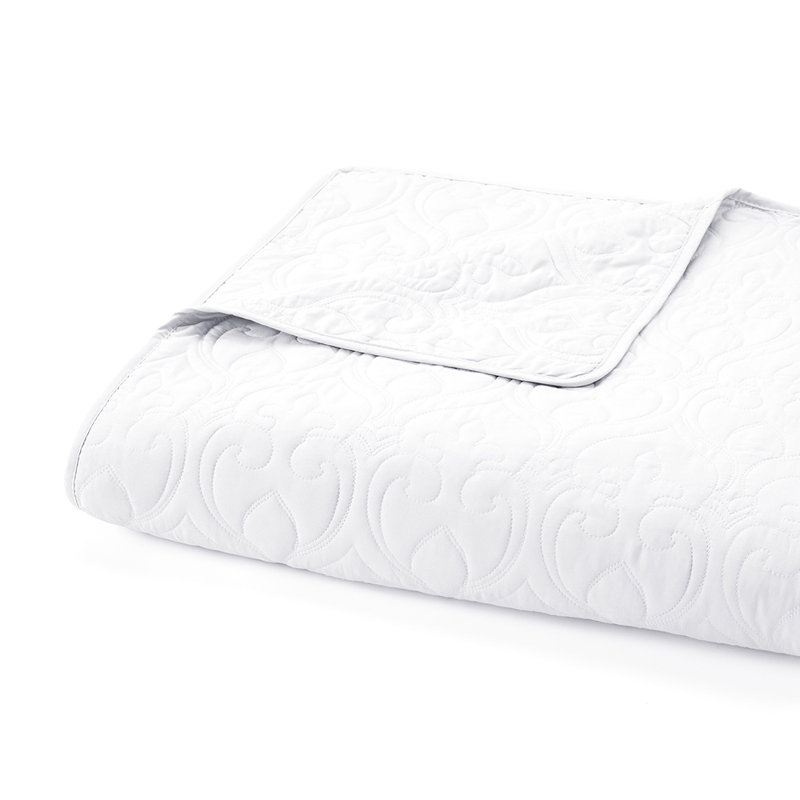 Quilt Coverlet Set All Season Microfiber Contemporary Ultra Soft Bedding in Damask Stitch, White