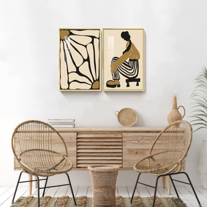 Boho Artwork, 2 pièces, Or, H 24 po x l 32 po x P 1,34 po