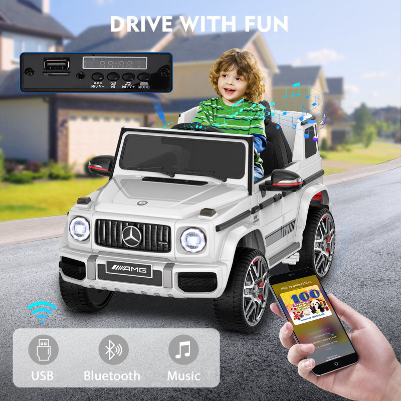 12V White Mercedes-Benz G63 Kids Ride-On SUV with Remote