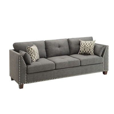 Modern Sofalaurissa  Charcoal Linen Sofa W/4 Pillows