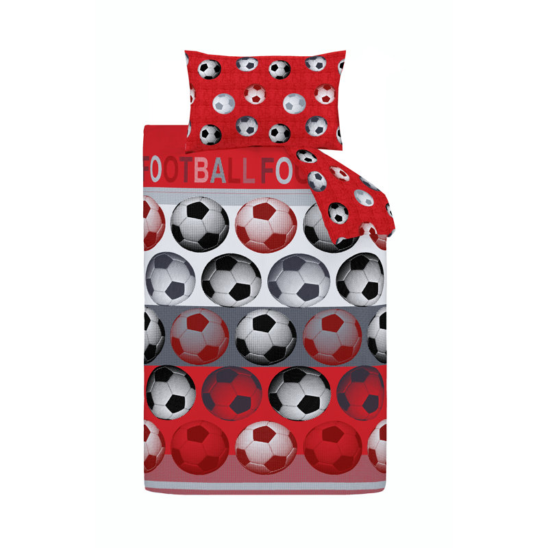 Football Duvet Cover Set with Pillowcases, Single Duvet Cover + 1 Standard Pillowcase, Red