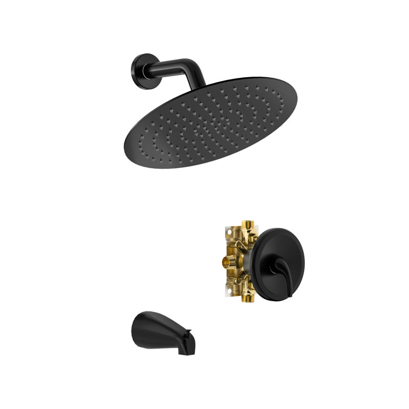 Pomme de douche ronde 10 po avec douchette cascade, noir mat, douche murale