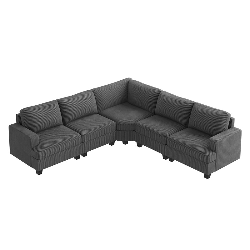 Canapé modulaire de coin Anureet, Velours côtelé gris, Non