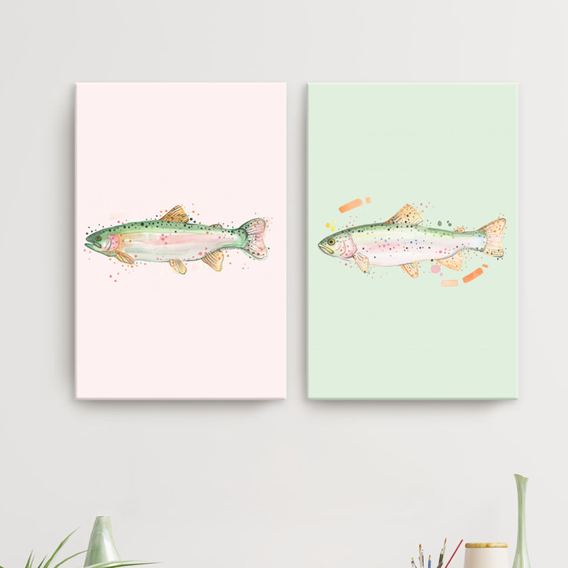 «Trout Duo» par Brandon Thomas - reproduction d'art sur toile, H 16 po x l 24 po x 1,5 po